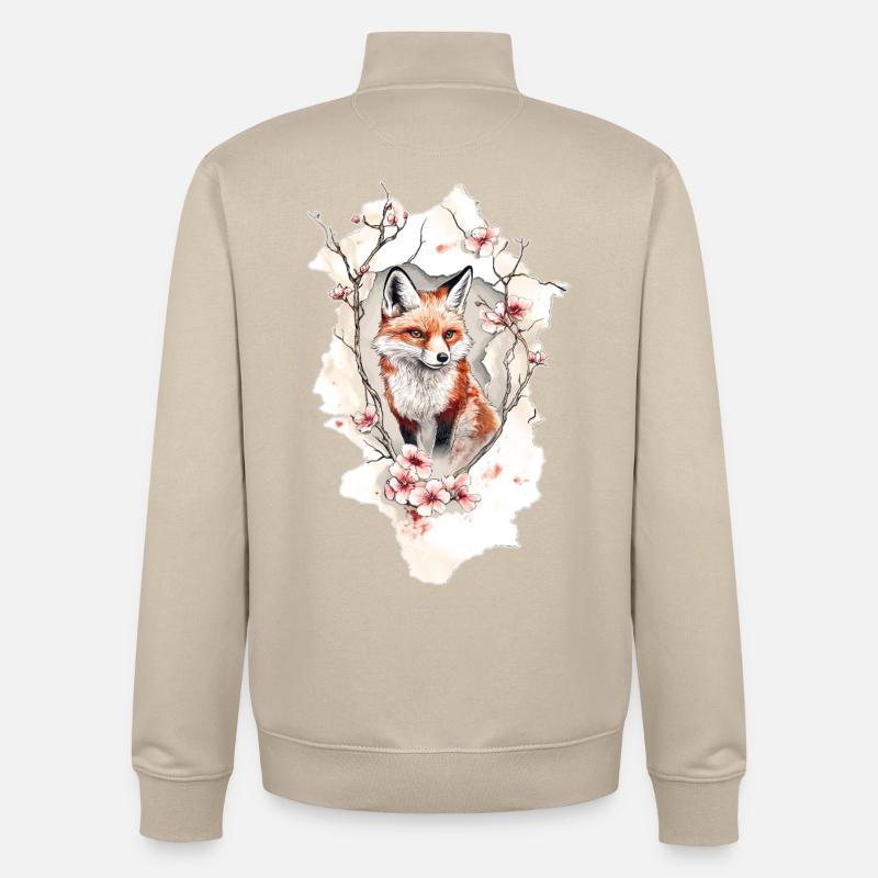 Fuchs Kirschblüten - Unisex Organic Zip Sweatshirt von Stanley/Stella - Cremebeige