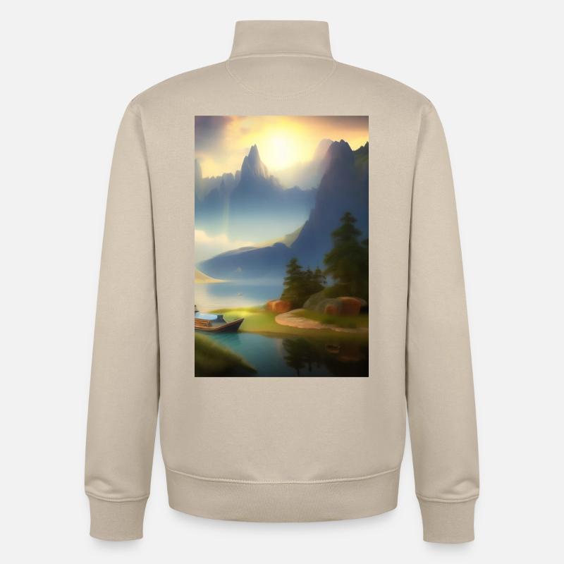 Landschaft mit See, Boot und Berge - Unisex Organic Zip Sweatshirt von Stanley/Stella - Cremebeige