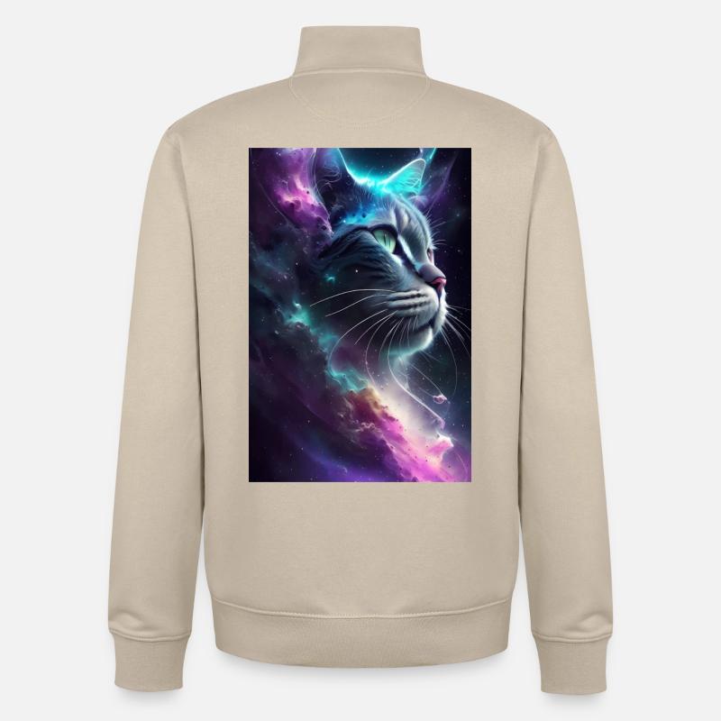 Chat dans l’espace - Sweat zippé unisexe en coton bio Stanley/Stella - beige crème