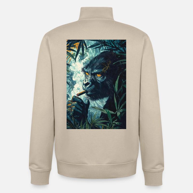 Dschungelgorilla mit Zigarettenrauch - Unisex Organic Zip Sweatshirt von Stanley/Stella - Cremebeige