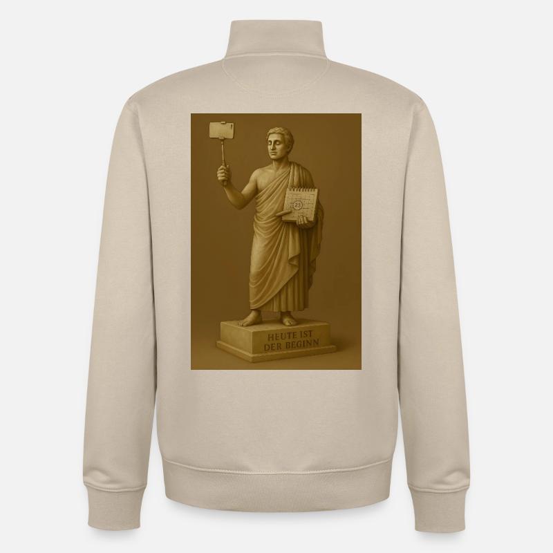 Statue moderne avec smartphone et calendrier - Sweat zippé unisexe en coton bio Stanley/Stella - beige crème
