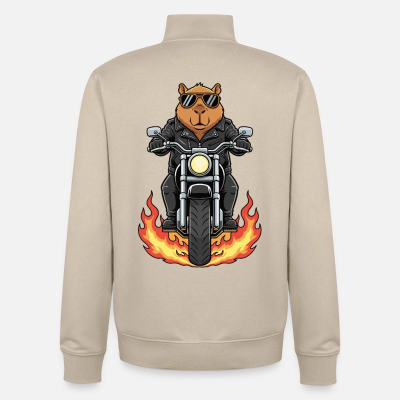 Cool Biker Capybara Motorradflammen - Unisex Organic Zip Sweatshirt von Stanley/Stella - Cremebeige
