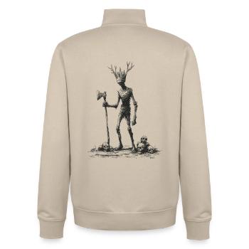 Forest spirit with axe - Unisex Organic Zip Sweatshirt by Stanley/Stella - desert dust - Back - AI Model Male 185 dark (185cm)