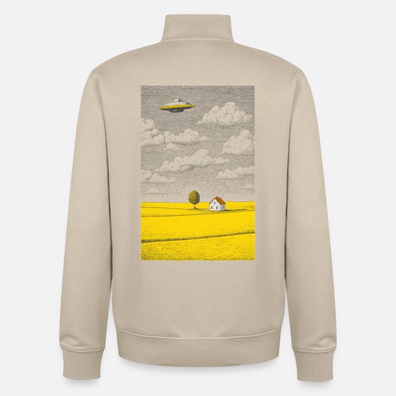 OVNI au-dessus du champ jaune - Sweat zippé unisexe en coton bio Stanley/Stella - beige crème