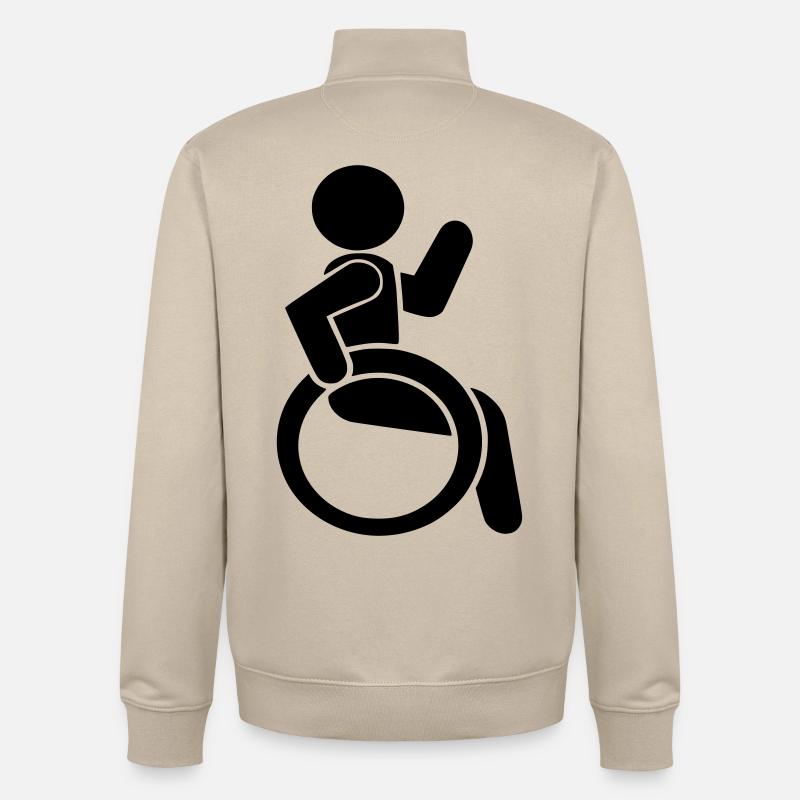 Winkender Rollstuhlfahrer # - Unisex Organic Zip Sweatshirt von Stanley/Stella - Cremebeige