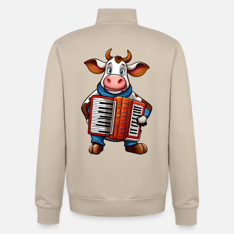 Vache avec accordéon - Sweat zippé unisexe en coton bio Stanley/Stella - beige crème