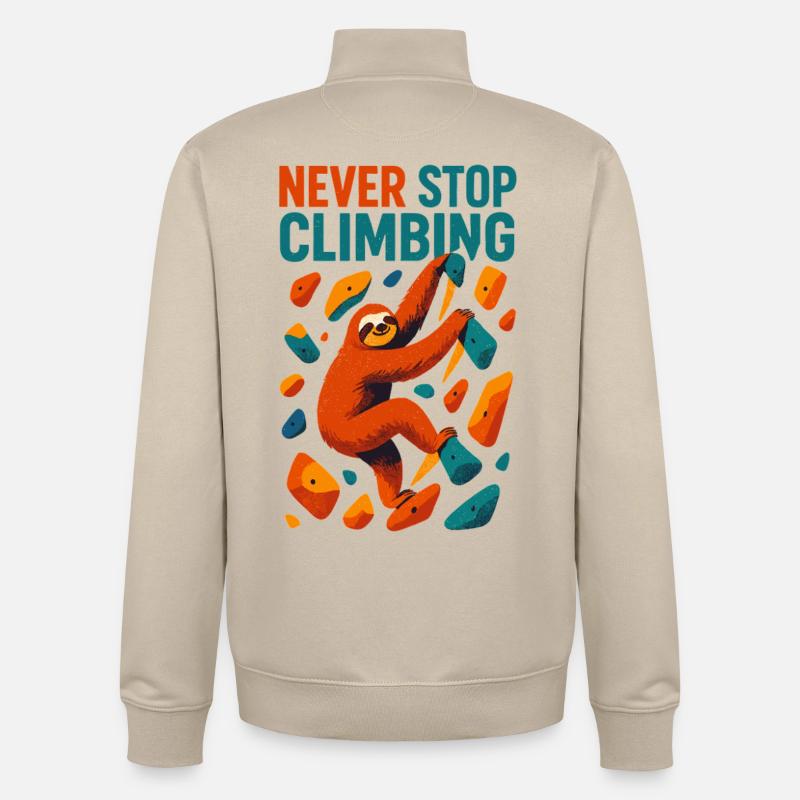 Bouldering Sloth Climbing Motivation Gift - Unisex Organic Zip Sweatshirt by Stanley/Stella - desert dust