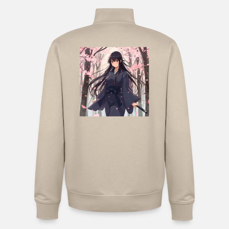 Sakura Samouraï de l’Ombre - Sweat zippé unisexe en coton bio Stanley/Stella - beige crème