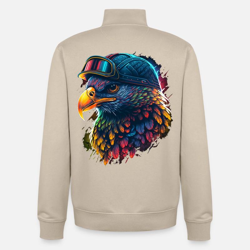 Aigle coloré en casque hitech - Sweat zippé unisexe en coton bio Stanley/Stella - beige crème