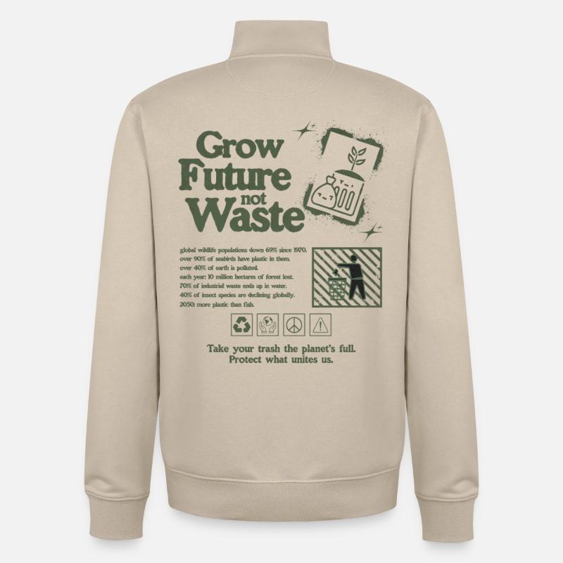 Déclaration de croissance durable Imprimer - Sweat zippé unisexe en coton bio Stanley/Stella - beige crème