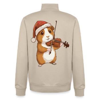 Weihnachtsmeerschweinchen spielt Geige - Unisex Organic Zip Sweatshirt von Stanley/Stella - Cremebeige - Hinten - AI Model Male 185 dark (185cm)