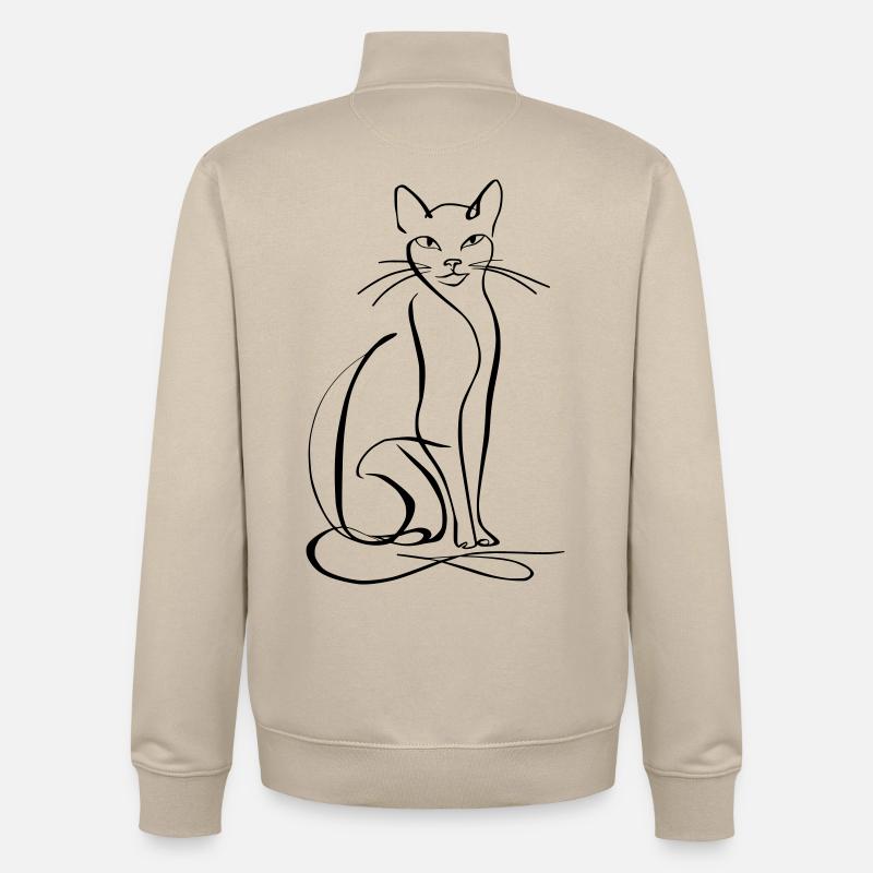 Dessin au trait de chat - Sweat zippé unisexe en coton bio Stanley/Stella - beige crème