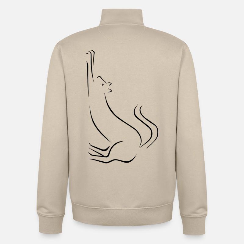Dessin au trait de chat - Sweat zippé unisexe en coton bio Stanley/Stella - beige crème