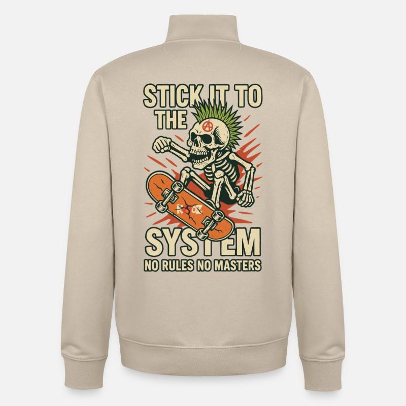 Skelett Skateboard Gegen das System - Unisex Organic Zip Sweatshirt von Stanley/Stella - Cremebeige