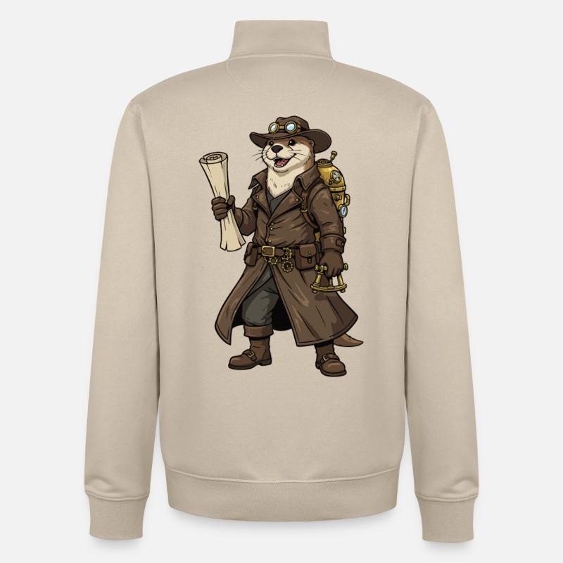 Otter Explorer Steampunk Retro-Kartograph - Unisex Organic Zip Sweatshirt von Stanley/Stella - Cremebeige