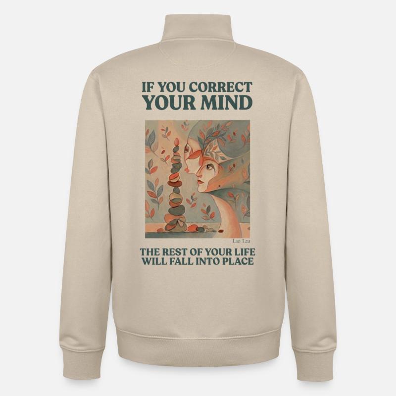 Équilibre mental et tranquillité d’esprit - Sweat zippé unisexe en coton bio Stanley/Stella - beige crème