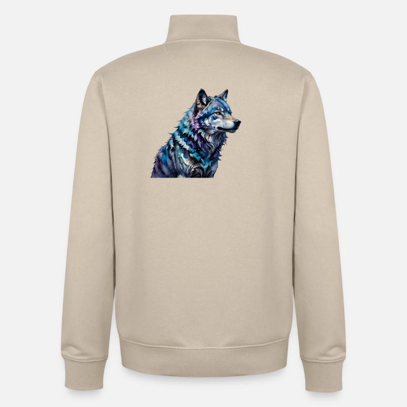 Wasserfarbener Wolf - Unisex Organic Zip Sweatshirt von Stanley/Stella - Cremebeige