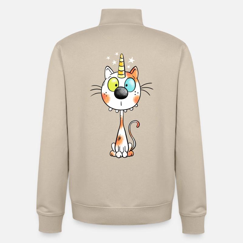 Mignon chat comique - Sweat zippé unisexe en coton bio Stanley/Stella - beige crème
