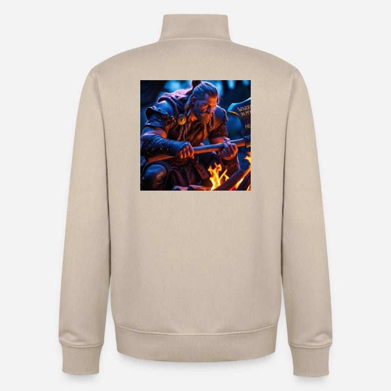 Fantasy Wikinger mit einer Axt - Unisex Organic Zip Sweatshirt von Stanley/Stella - Cremebeige