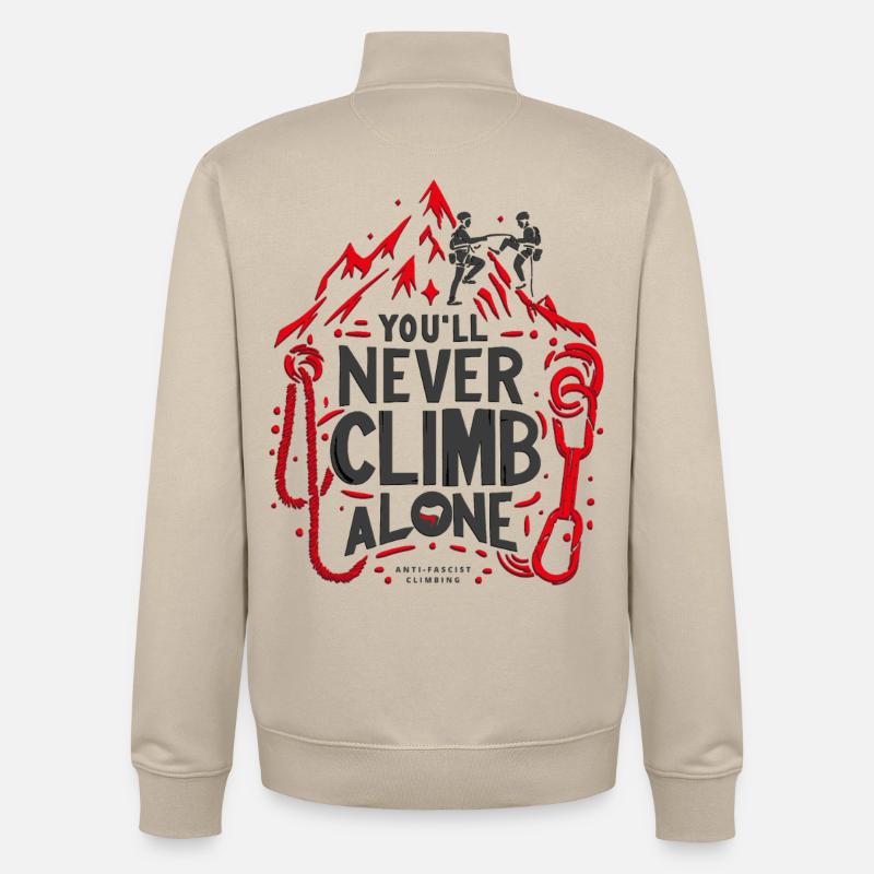 Tu ne grimperas jamais seul - Sweat zippé unisexe en coton bio Stanley/Stella - beige crème