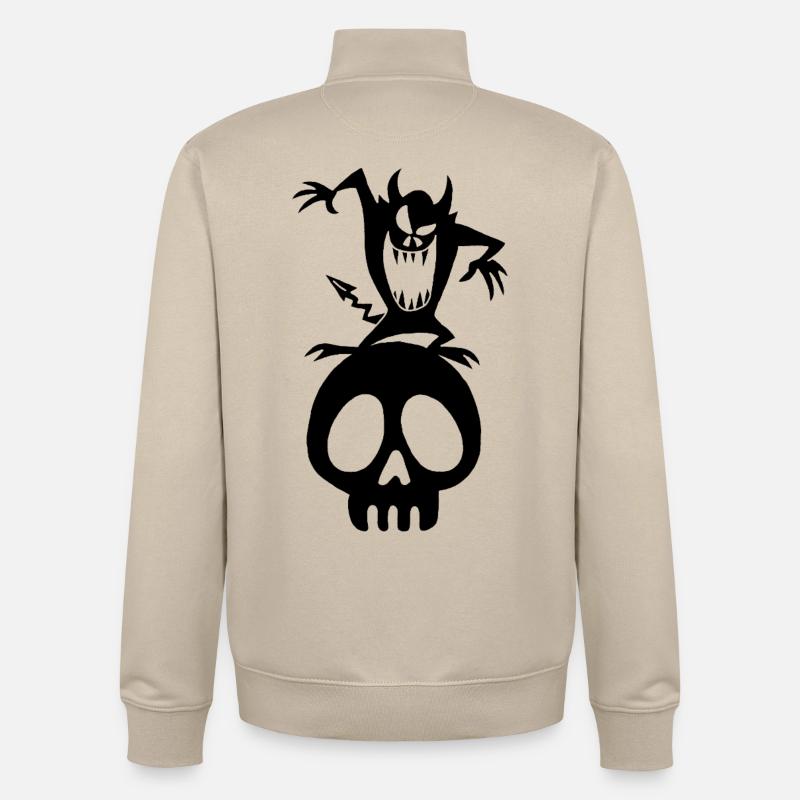 Démon noir sur un crâne - Sweat zippé unisexe en coton bio Stanley/Stella - beige crème