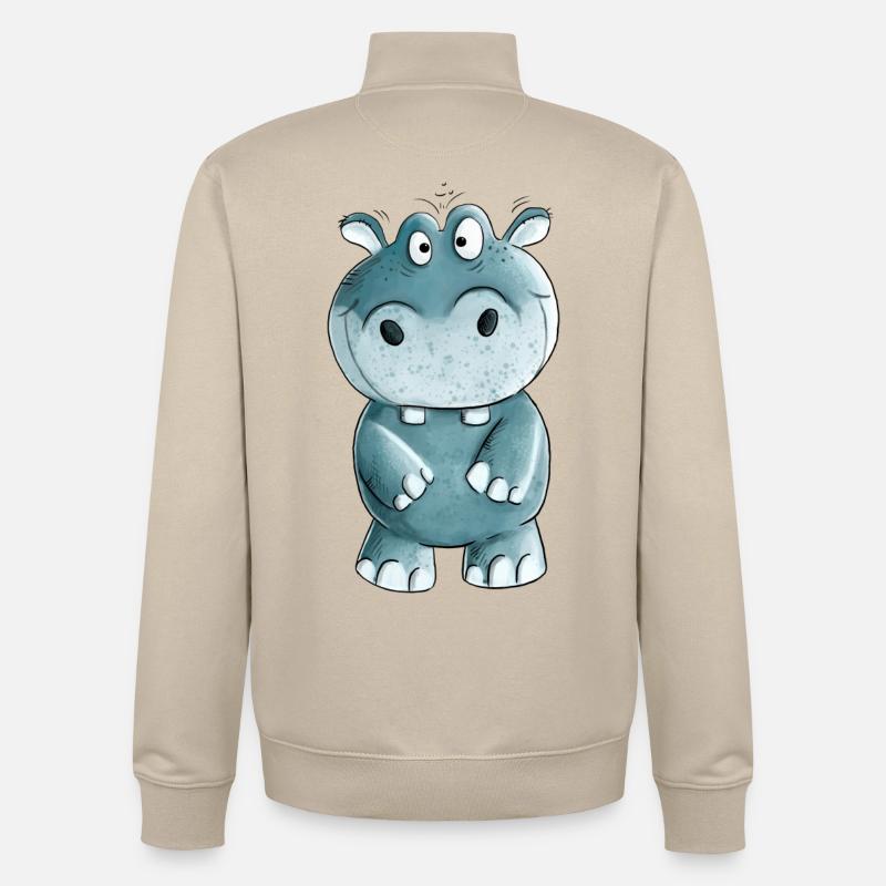 Blaues Nilpferd I Wildtiere Comic - Unisex Organic Zip Sweatshirt von Stanley/Stella - Cremebeige