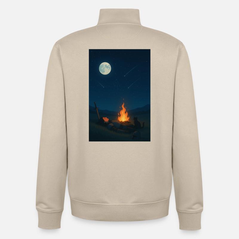 Nuit au clair de lune au feu de camp - Sweat zippé unisexe en coton bio Stanley/Stella - beige crème