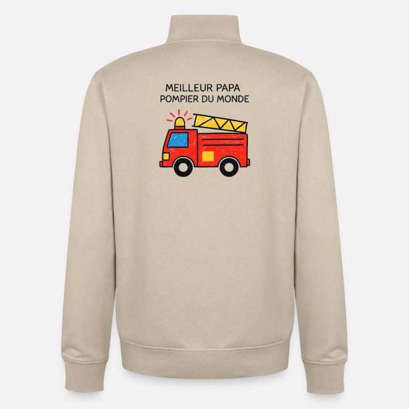 Meilleur papa pompier du monde - Sweat zippé unisexe en coton bio Stanley/Stella - beige crème