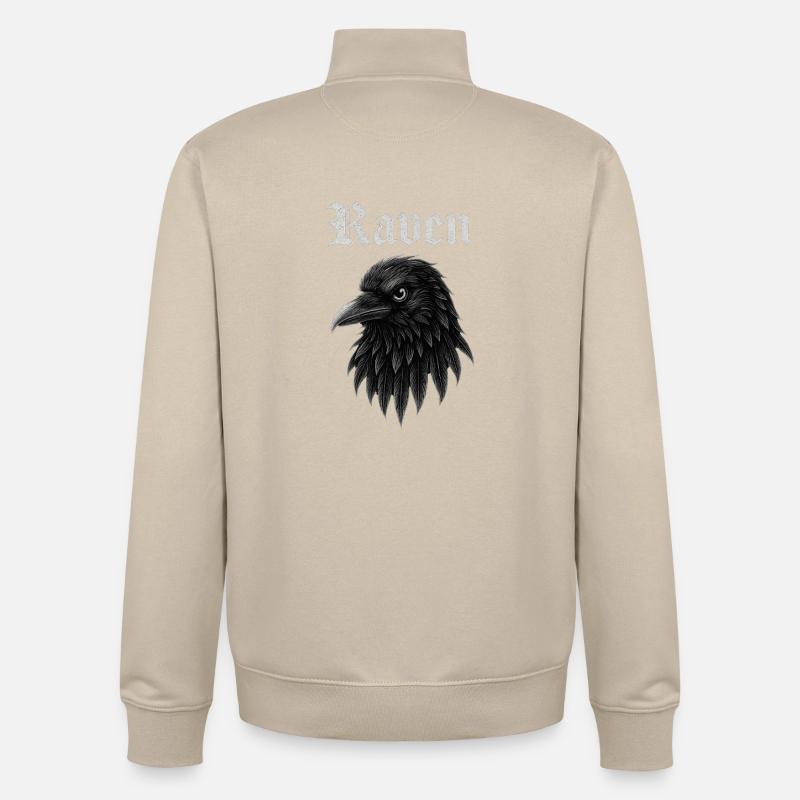 Rabe Gothic Kopf-Illustration Geschenkidee Style  - Unisex Organic Zip Sweatshirt von Stanley/Stella - Cremebeige