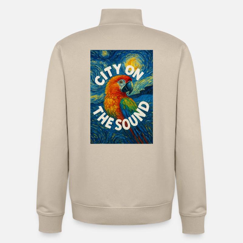 Vibrant_Macaw_Amidst_Swirling_Post-Impressionis - Sweat zippé unisexe en coton bio Stanley/Stella - beige crème