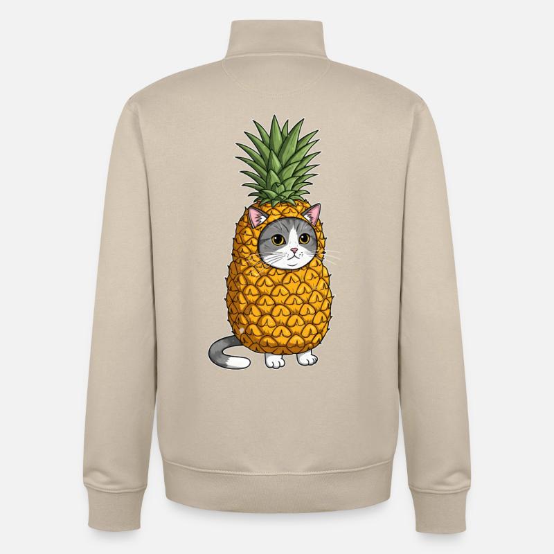 Illustration de costume de chat ananas - Sweat zippé unisexe en coton bio Stanley/Stella - beige crème