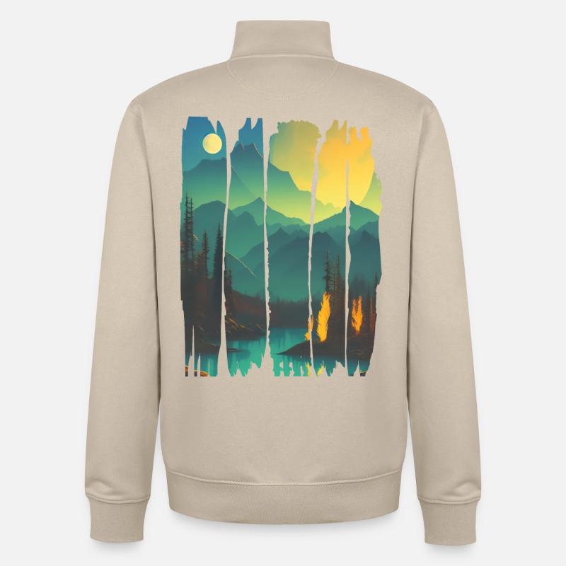 Landscape Campfire Forest - Unisex Organic Zip Sweatshirt by Stanley/Stella - desert dust