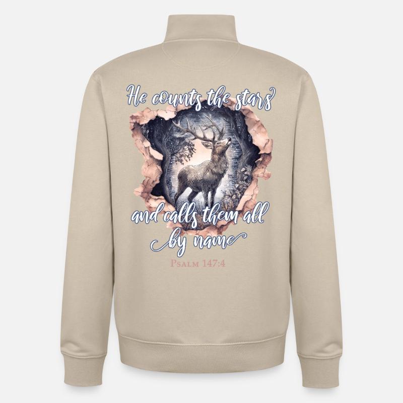 Cerf Étoile de la Citation chrétienne - Sweat zippé unisexe en coton bio Stanley/Stella - beige crème