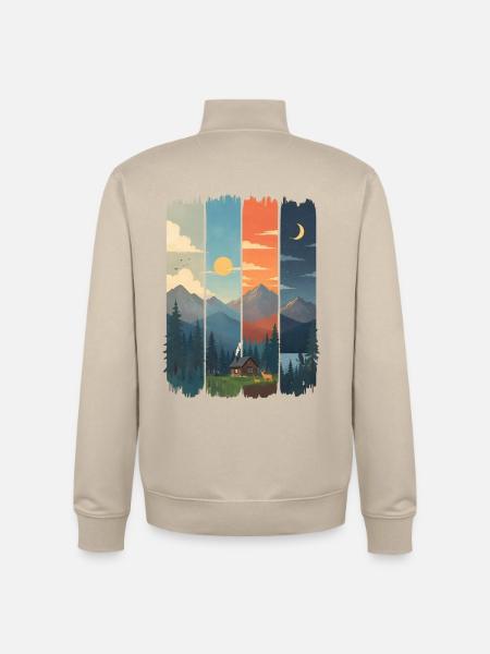 Horizons in four mountain panels - Unisex Organic Zip Sweatshirt by Stanley/Stella - desert dust