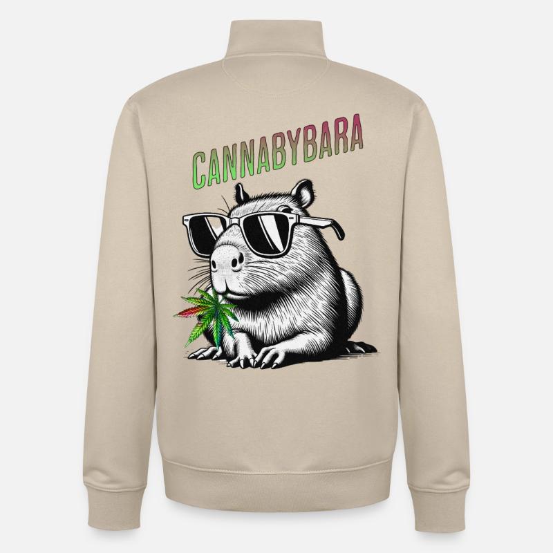 Cannabybara Chill Capybara Cannabis Style - Sweat zippé unisexe en coton bio Stanley/Stella - beige crème