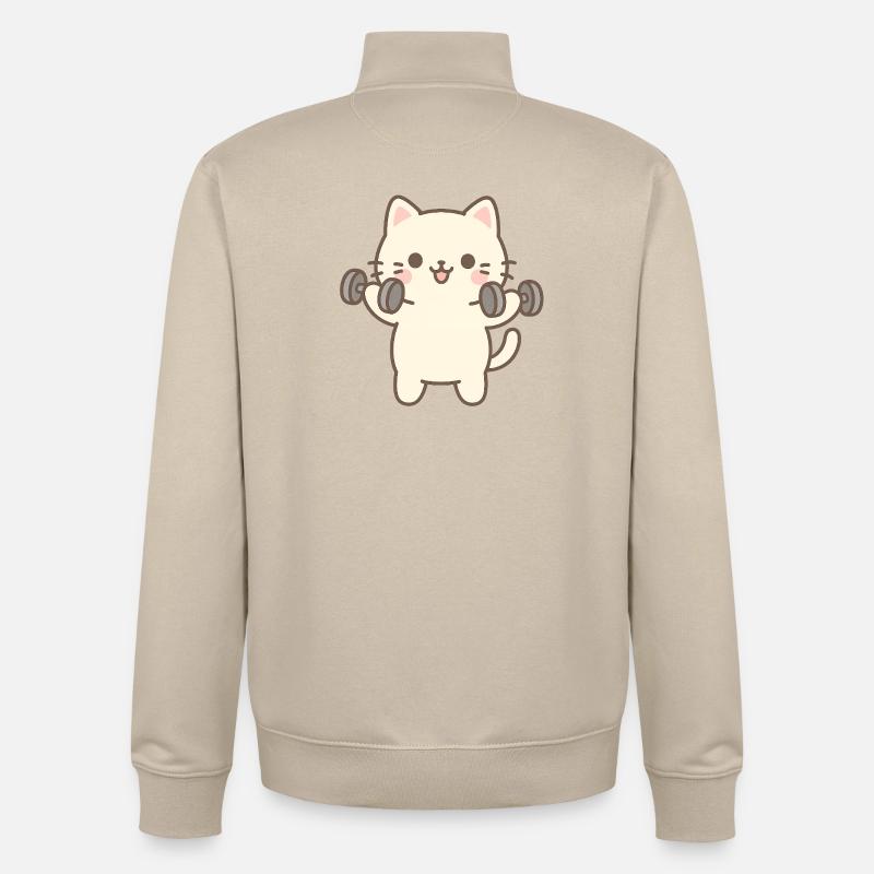Kitten doing strength training - Unisex Organic Zip Sweatshirt by Stanley/Stella - desert dust