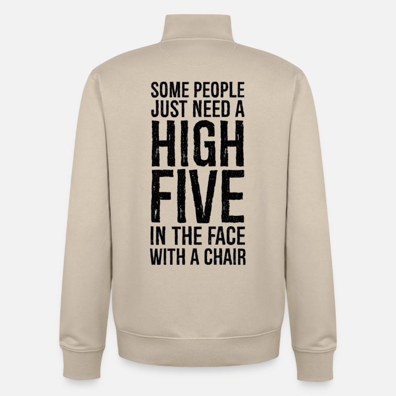 Some People Need A High Five - Sweat zippé unisexe en coton bio Stanley/Stella - beige crème