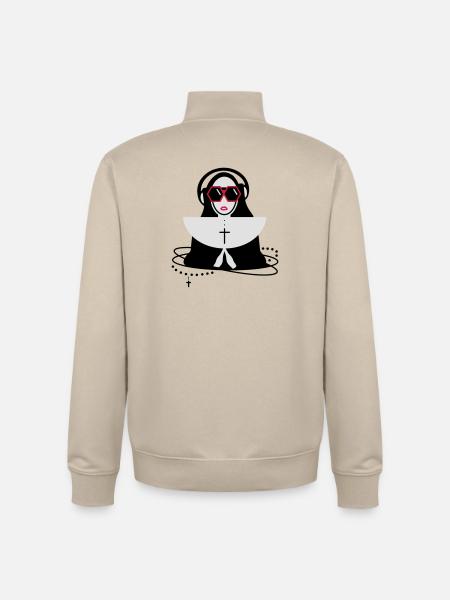The nun with sunglasses and headphones - Unisex Organic Zip Sweatshirt by Stanley/Stella - desert dust