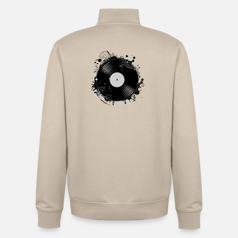 Disque vinyle en design graffiti - Sweat zippé unisexe en coton bio Stanley/Stella - beige crème