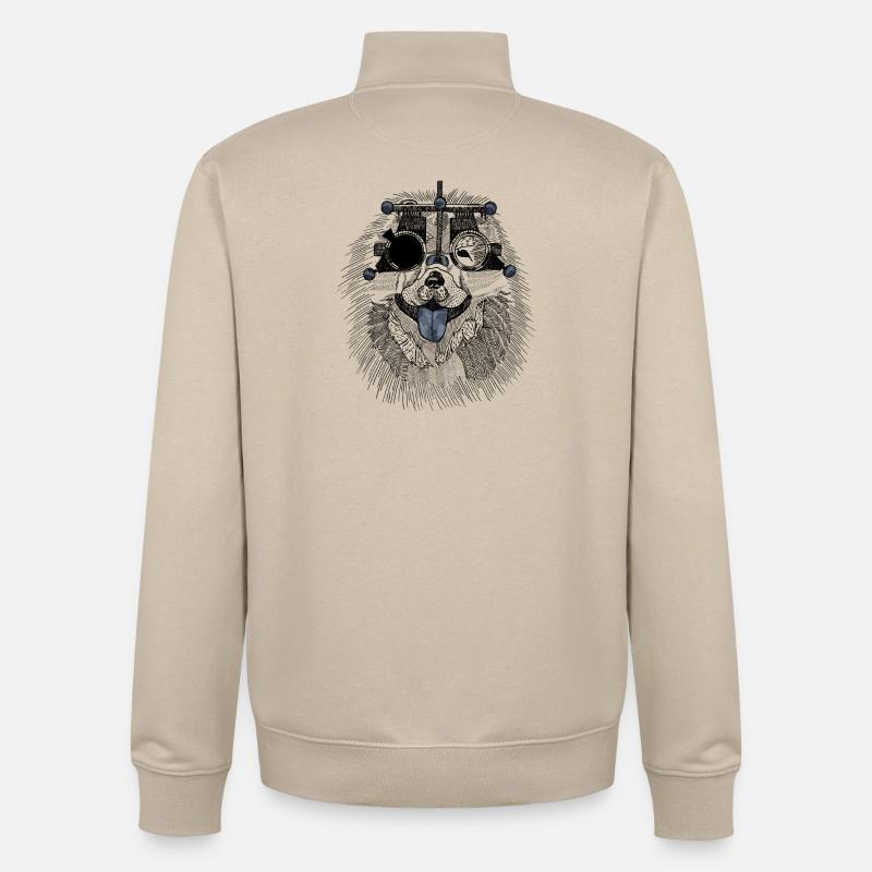 Chien optométriste avec lunettes d'essai - Sweat zippé unisexe en coton bio Stanley/Stella - beige crème