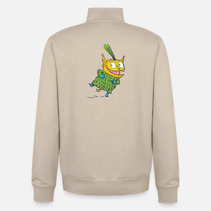 Fröhlicher Monster im Grünen Pullover - Unisex Organic Zip Sweatshirt von Stanley/Stella - Cremebeige