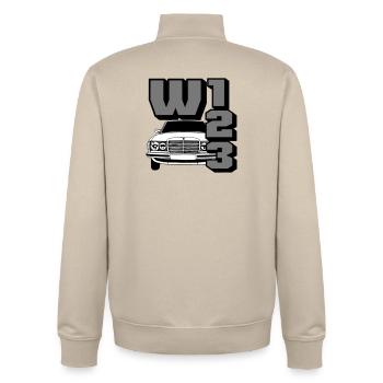 MB w123 , Youngtimer , Oldtimer , Kult Car (25) - Unisex Organic Zip Sweatshirt von Stanley/Stella - Cremebeige - Hinten - AI Model Male 185 dark (185cm)