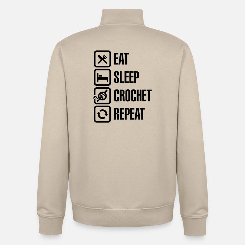 Eat Sleep Crochet Repeat - Sweat zippé unisexe en coton bio Stanley/Stella - beige crème