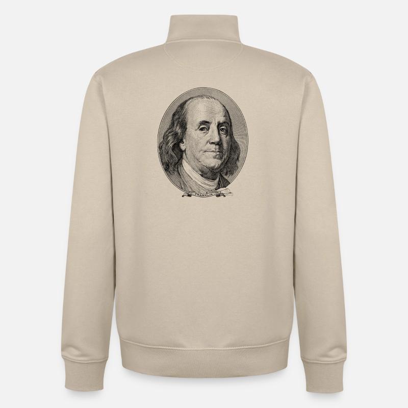 100 $ Benjamin Franklin - Sweat zippé unisexe en coton bio Stanley/Stella - beige crème