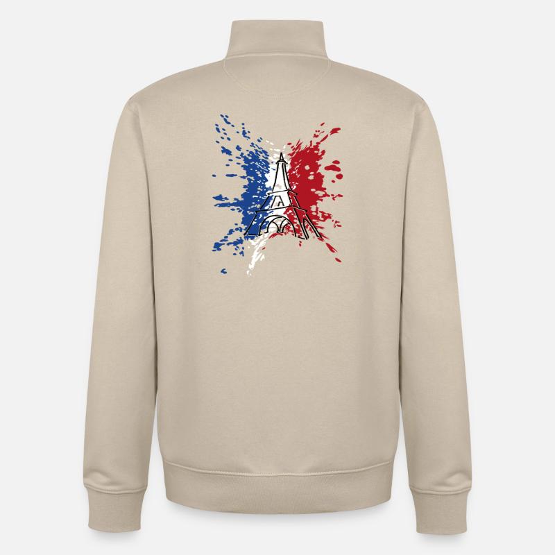 Eiffel Tower Flag France ✅ Tour Eiffel Flag ✔ - Unisex Organic Zip Sweatshirt by Stanley/Stella - desert dust