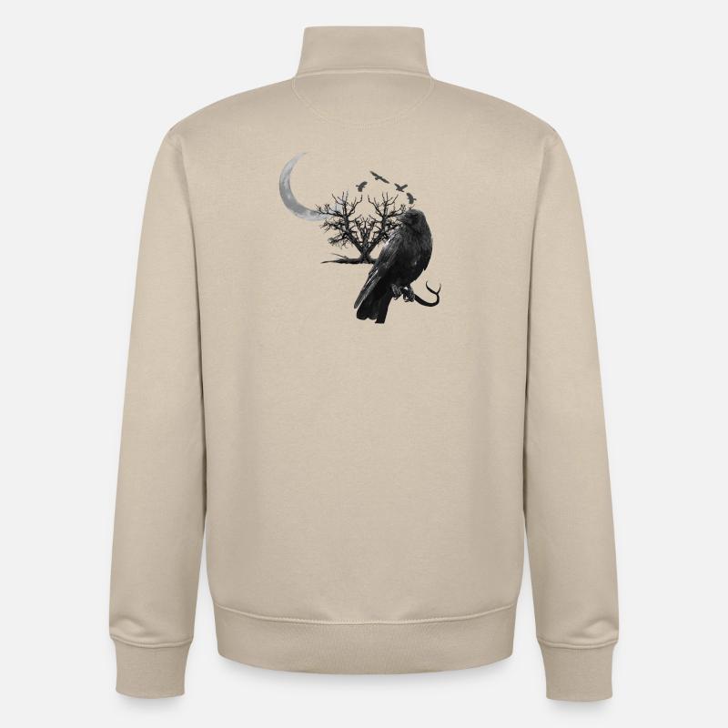 raven, crescent moon, trees, gothic design - Unisex Organic Zip Sweatshirt by Stanley/Stella - desert dust