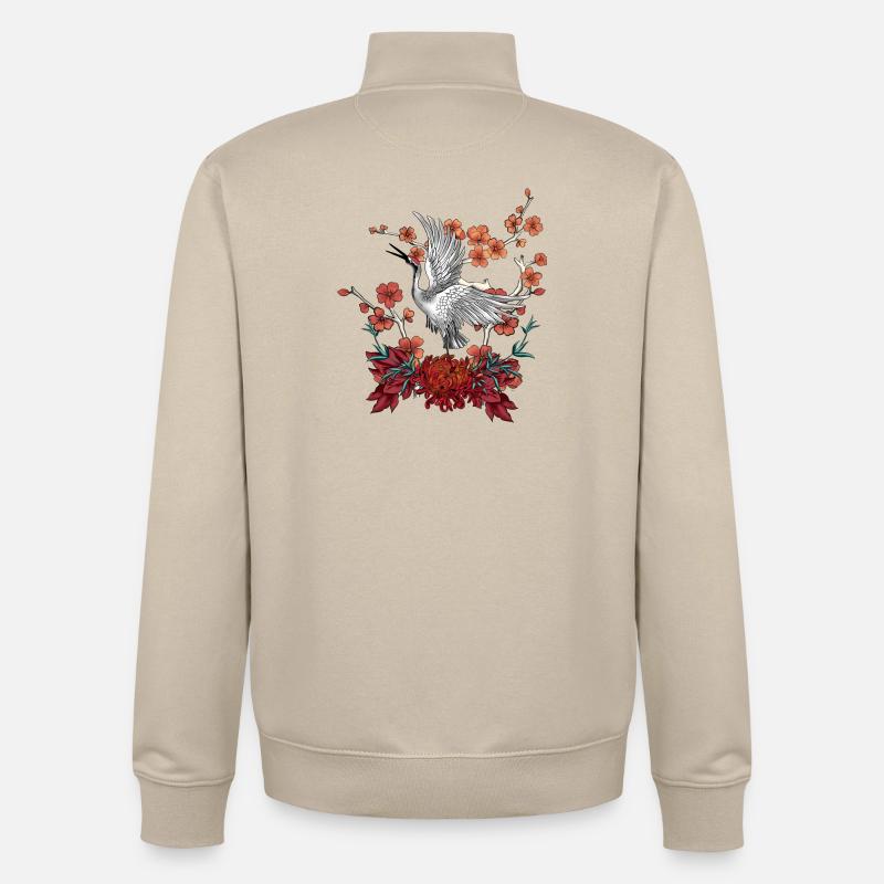 Belle grue avec des fleurs - Sweat zippé unisexe en coton bio Stanley/Stella - beige crème