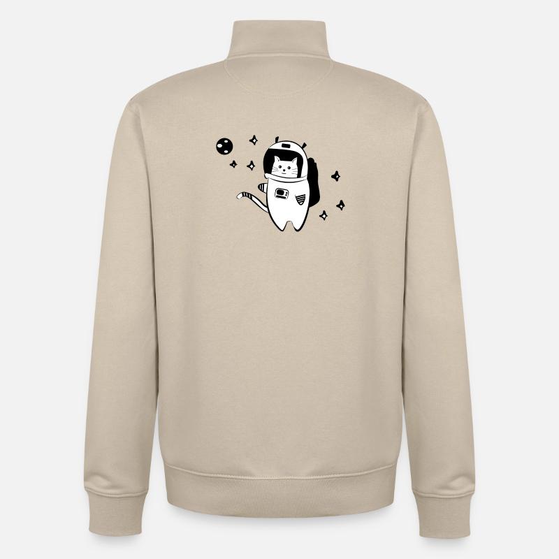 Chat cool dans l'espace - Sweat zippé unisexe en coton bio Stanley/Stella - beige crème