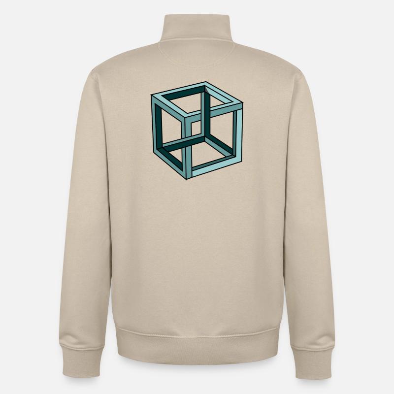 Escher Impossible Cube - Sweat zippé unisexe en coton bio Stanley/Stella - beige crème