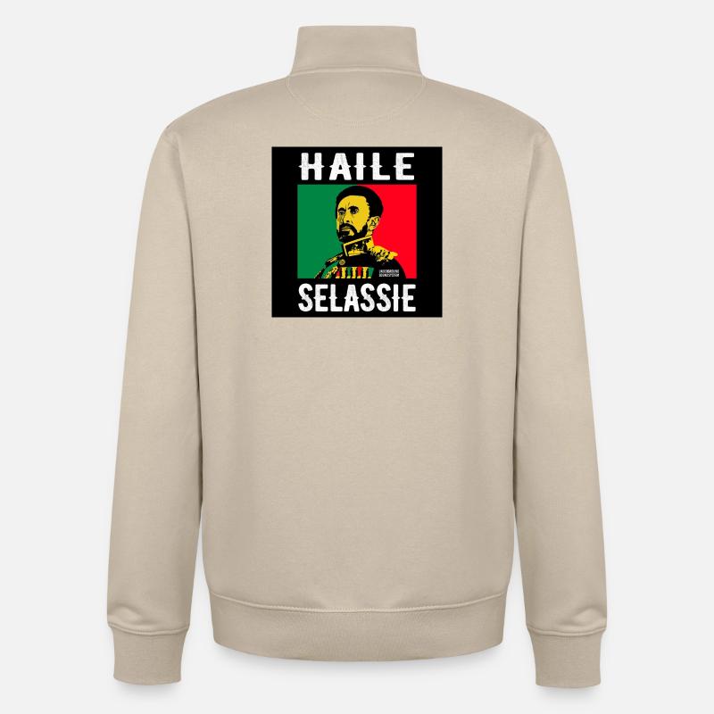 Portrait de Haile Selassie dans le style reggae - Sweat zippé unisexe en coton bio Stanley/Stella - beige crème